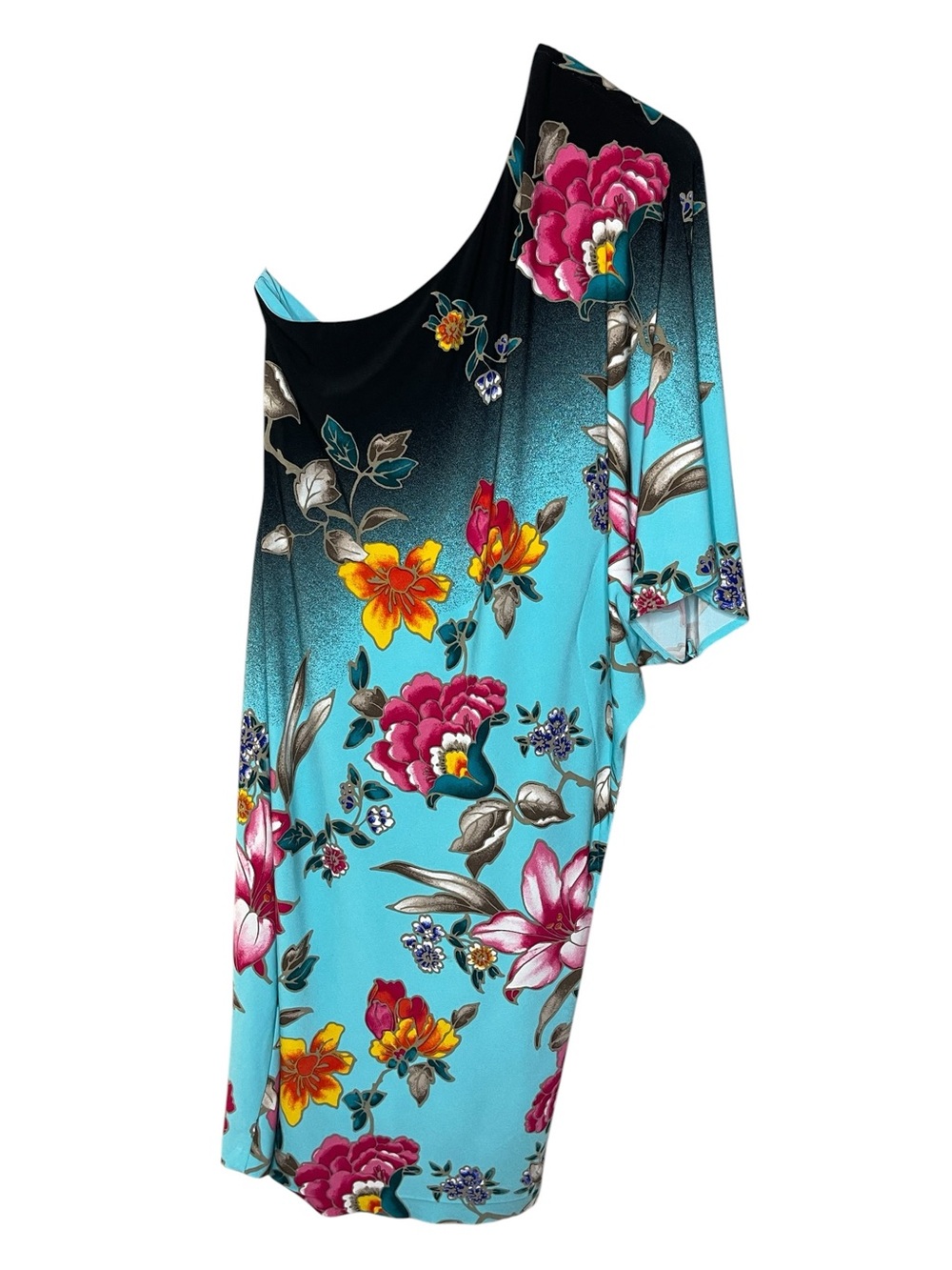 Cache Vintage Turquoise One-Shoulder Floral Dress Sz M